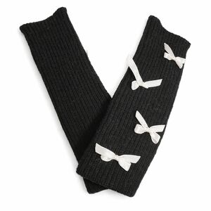 Jan - Black Fingerless Gloves with Bow Detail | Knit Arm Warmers Coquette Style